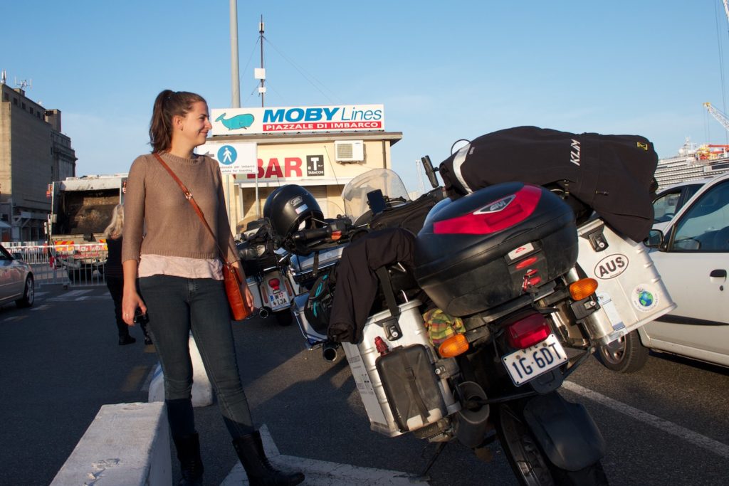 Waiting to board the ferry to Sardinia - we lined up with 10 other bikes, and none of them even said hello